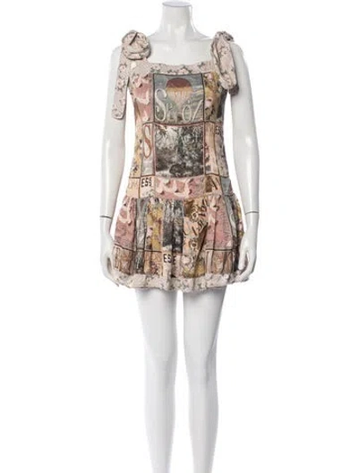 Pre-owned Agua Bendita Graphic Print Mini Dress In Neutrals