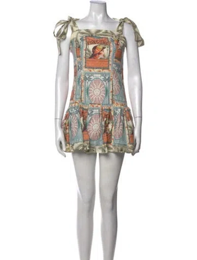 Pre-owned Agua Bendita Graphic Print Mini Dress In Neutrals