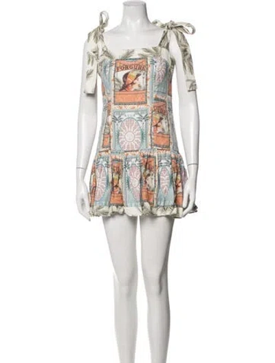 Pre-owned Agua Bendita Graphic Print Mini Dress In Neutrals