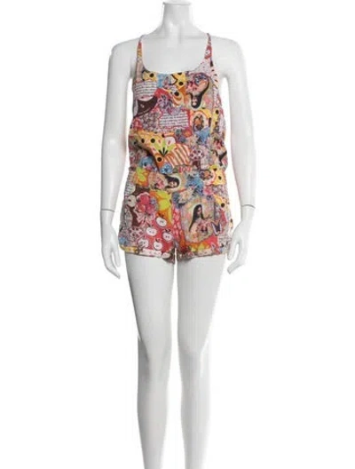 Pre-owned Agua Bendita Graphic Print Scoop Neck Romper In White