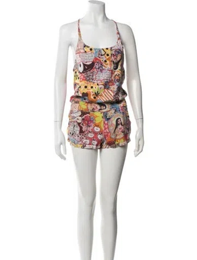 Pre-owned Agua Bendita Graphic Print Scoop Neck Romper In Yellow