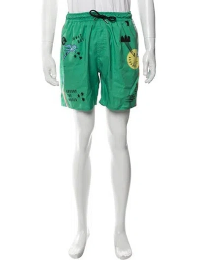 Pre-owned Agua Bendita Graphic Print Swim Trunks In Green