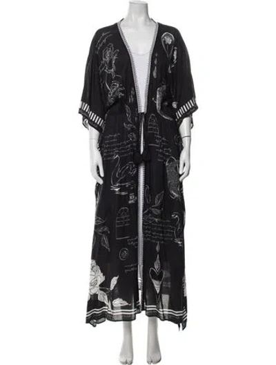 Pre-owned Agua Bendita Graphic Print Tassel Accents Robe In Black