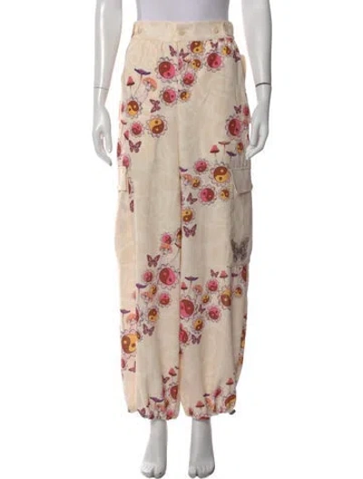 Pre-owned Agua Bendita Graphic Print Wide Leg Pants In Neutral