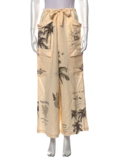 Pre-owned Agua Bendita Graphic Print Wide Leg Pants W/ Tags In Neutral