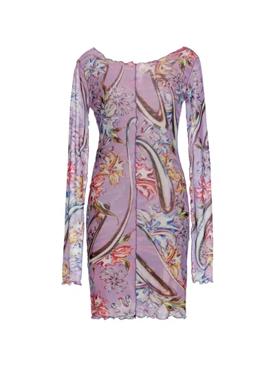 Agua Bendita Hadley Long-sleeve Mini Dress In Purple