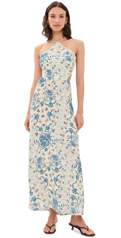 Agua Bendita Indira Halter Maxi Dress Multicolor In White