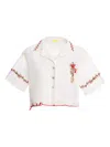 Agua Bendita Itsy Floral-embroidered Scalloped Top In White
