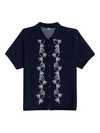 Agua Bendita Jared Floral-embroidered Shirt In Blue