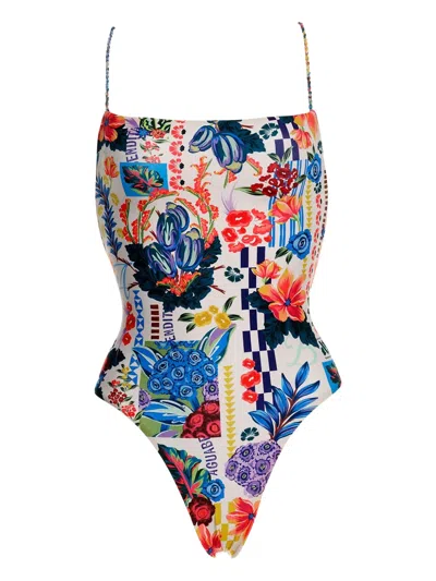 Agua Bendita Kali Lace-up Floral-print Swimsuit In Multi