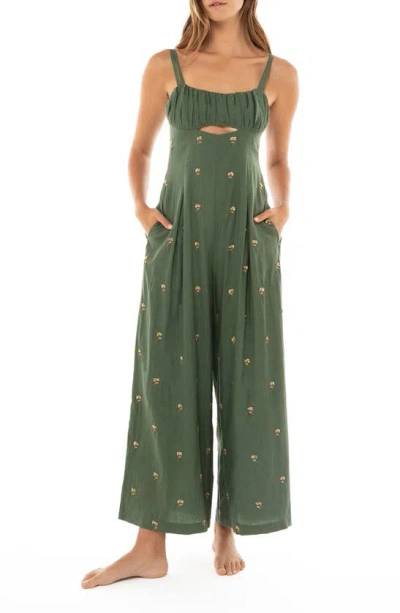 Agua Bendita Kane Dreamin Cotton Cover-up Jumpsuit In Green Multicolor