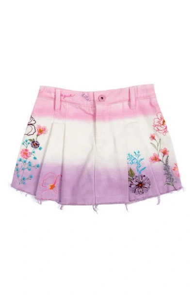 Agua Bendita Kids' Amor Chroma Embroidered Raw Hem Denim Skort In Multi