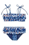 Agua Bendita Kids' Azure Moniz Ruffle Two-piece Swimsuit In Blue Multicolor