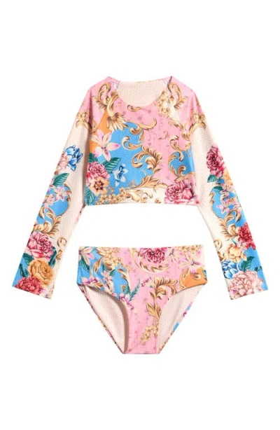 Agua Bendita Girls' Caramel Blush Long Sleeve 2 Piece Swimsuit - Little Kid, Big Kid In Multi