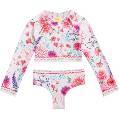 Agua Bendita Kids' Caramel Chroma Long Sleeve Two-piece Rashguard Swimsuit