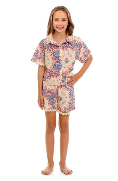 Agua Bendita Kids' Clarabelle Bleu Cover-up Shirt & Shorts Set In Neutral