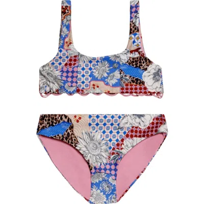 Agua Bendita Kids' Dolce Patchwork Two-piece Swimsuit In Brown