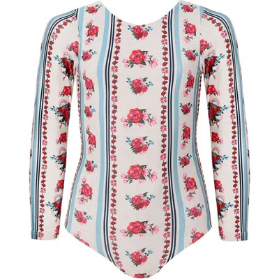 Agua Bendita Kids' Honey Cherish Long Sleeve One-piece Rashguard Swimsuit In Multi