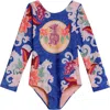 Agua Bendita Kids' Honey Thamar Long Sleeve One-piece Rashguard Swimsuit In Multi