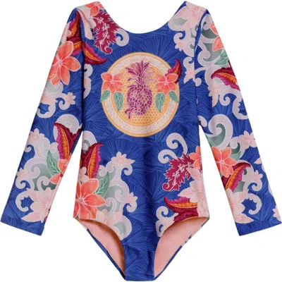 Agua Bendita Kids' Honey Thamar Long Sleeve One-piece Rashguard Swimsuit In Multi
