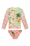 Agua Bendita Kids' Lackie Two-piece Rashguard Swimsuit In Green
