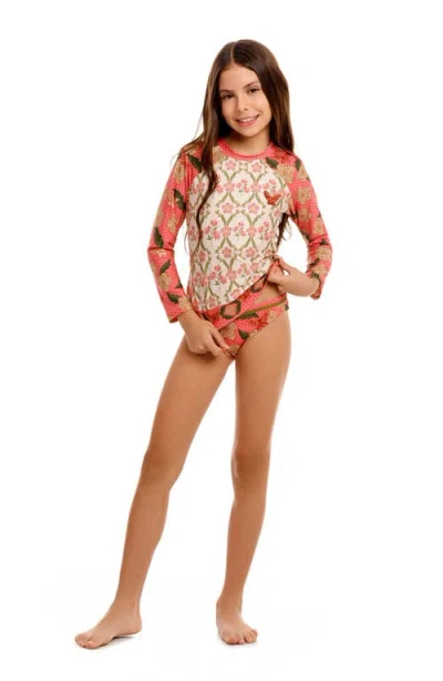 Agua Bendita Kids' Lackie Upf 50 Two-piece Rashguard Swimsuit In Pink