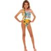 Agua Bendita Kids' Nopal Star One-piece Swimsuit In Blue Multi