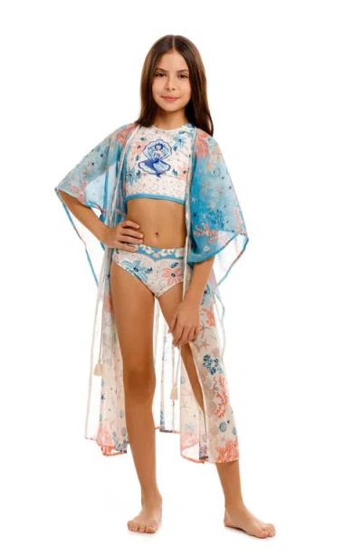 Agua Bendita Kids' Salma Sereia Cover-up Caftan In Blue