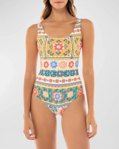 Agua Bendita Koraline Tile One-piece Swimsuit In Pink