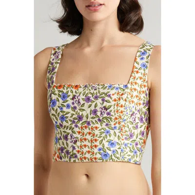 Agua Bendita Kosia Floral Beaded Cotton Crop Cover-up Top In Multi