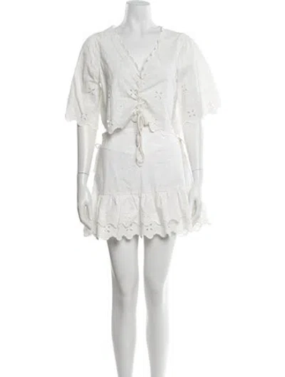 Pre-owned Agua Bendita Lace Pattern Embroidered Accent Skirt Set In White