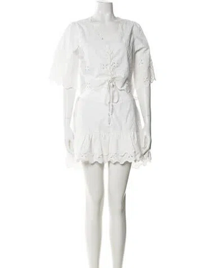 Pre-owned Agua Bendita Lace Pattern Eyelet Trim Skirt Set W/ Tags In Neutral