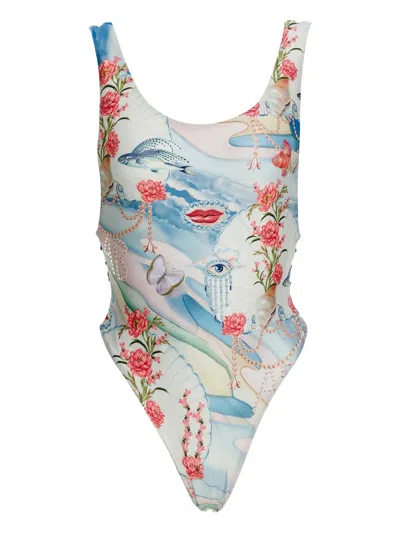 Agua Bendita Lace-up Floral Swimsuit In Multi
