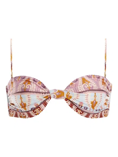 Agua Bendita Leva Lucille Patterned Bikini Top In Pink