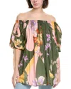 Agua Bendita Liberty Vitero Floral Off The Shoulder Cover-up Minidress In Green