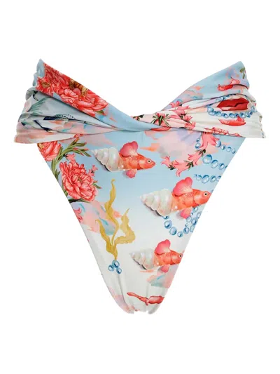 Agua Bendita Lily Fish-print Bikini Bottom In Multi