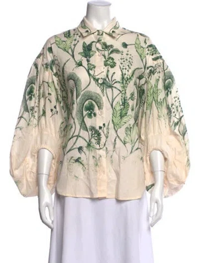 Pre-owned Agua Bendita Linen Floral Print Blouse In Neutral