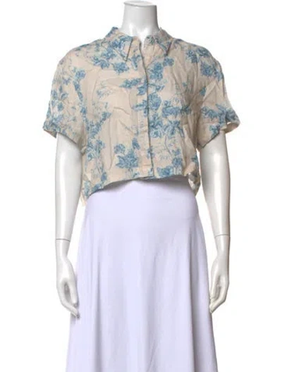 Pre-owned Agua Bendita Linen Floral Print Button-up Top In Neutral