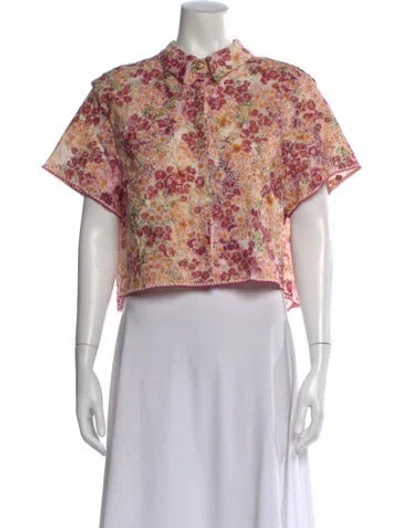 Pre-owned Agua Bendita Linen Floral Print Crop Top W/ Tags In Pink