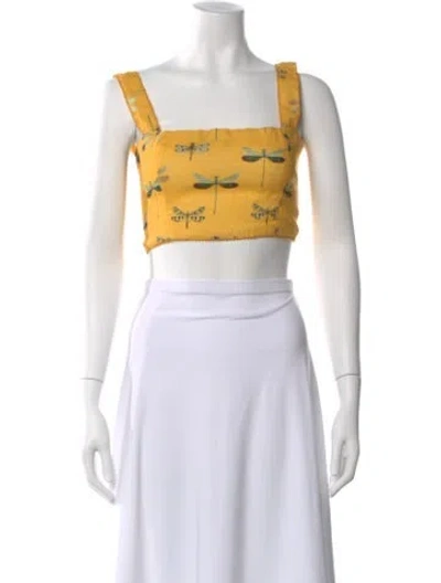 Pre-owned Agua Bendita Linen Floral Print Crop Top In Yellow