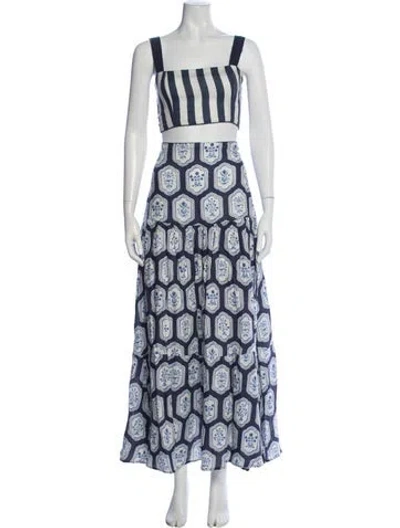Pre-owned Agua Bendita Linen Floral Print Skirt Set In Blue