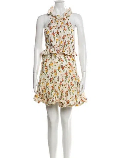 Pre-owned Agua Bendita Linen Floral Print Skirt Set In Neutral