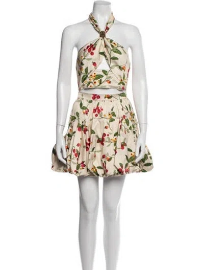 Pre-owned Agua Bendita Linen Floral Print Skirt Set In Neutrals