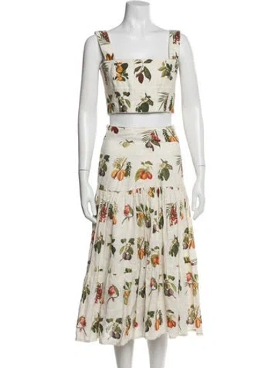 Pre-owned Agua Bendita Linen Floral Print Skirt Set W/ Tags In Neutral