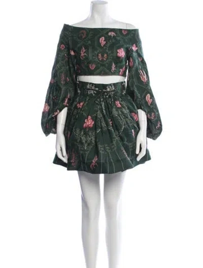 Pre-owned Agua Bendita Linen Floral Print Skirt Suit In Black