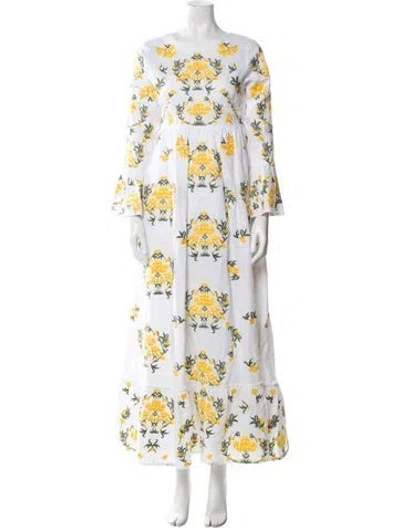 Pre-owned Agua Bendita Linen Long Dress In Blue