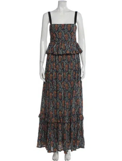 Pre-owned Agua Bendita Linen Long Dress In Blue