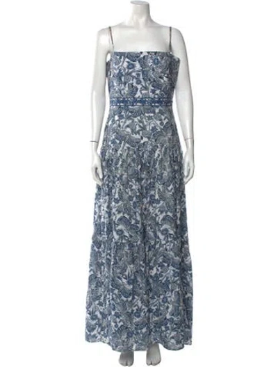 Pre-owned Agua Bendita Linen Long Dress In Blue