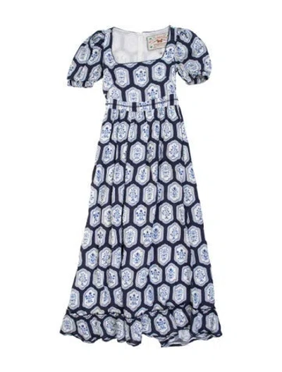 Pre-owned Agua Bendita Linen Long Dress In Blue