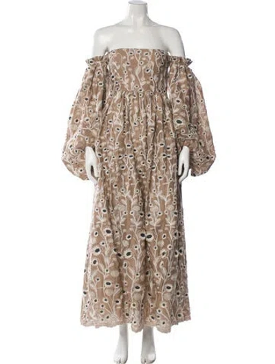 Pre-owned Agua Bendita Linen Long Dress In Neutral